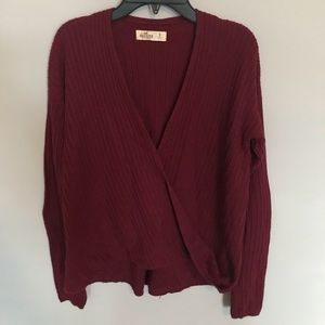 Women Hollister Maroon Surplice Sweater